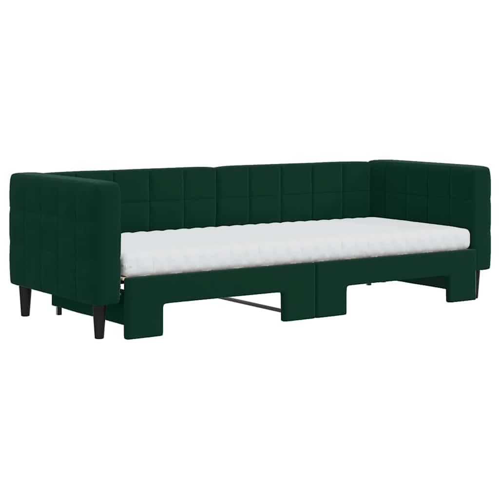 daybed med udtræk og madras 80x200 cm velour mørkegrøn