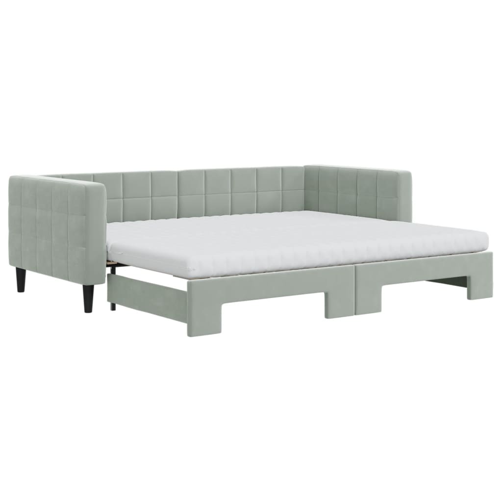 daybed med udtræk og madras 90x200 cm velour lysegrå