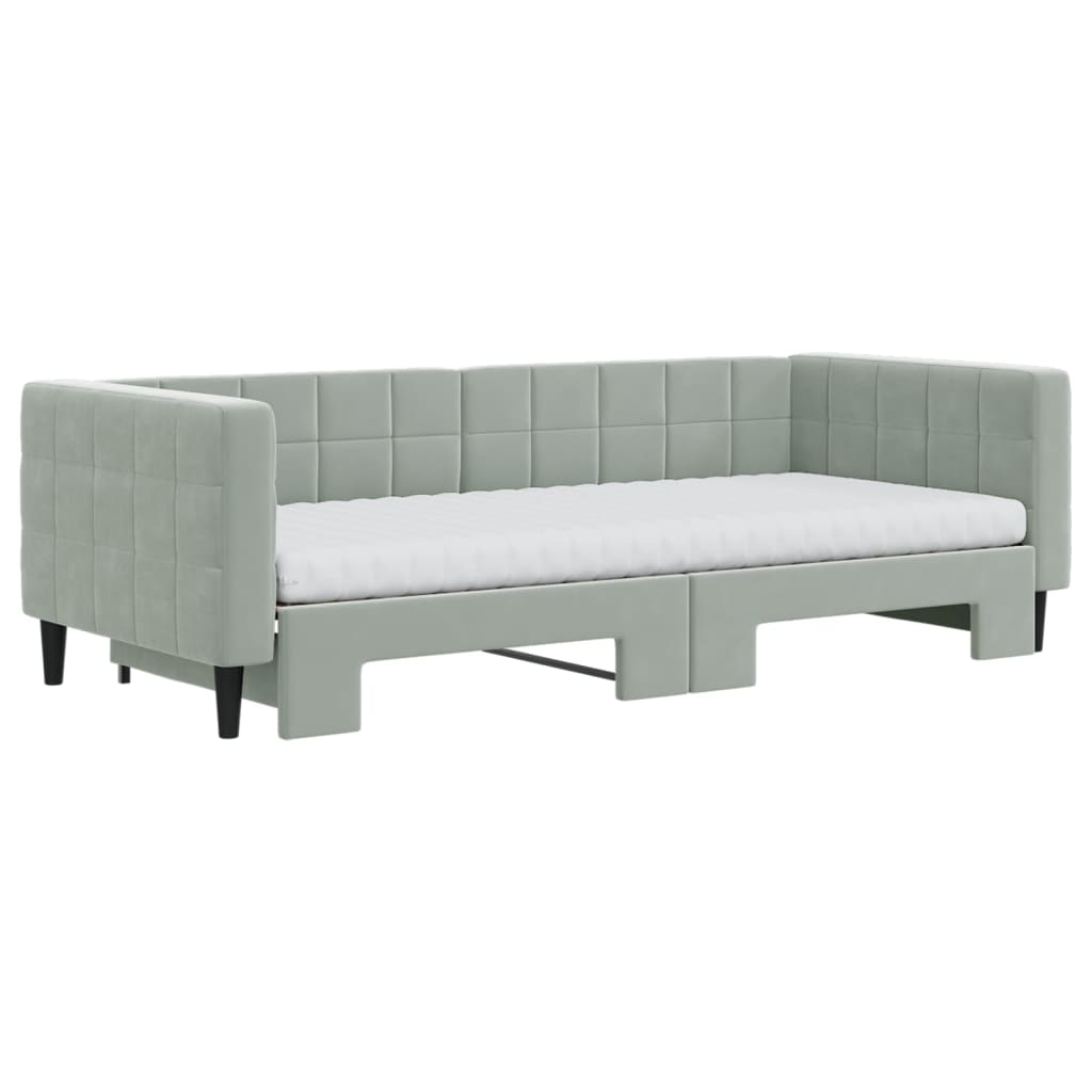 daybed med udtræk og madras 90x200 cm velour lysegrå