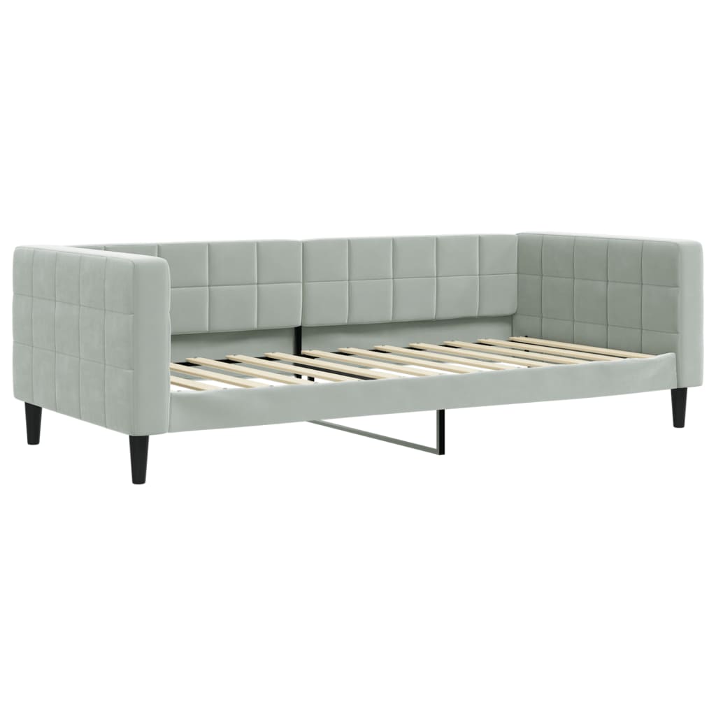 daybed med udtræk og madras 90x200 cm velour lysegrå