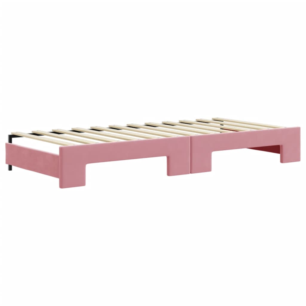 daybed med udtræk og madras 90x200 cm velour lyserød
