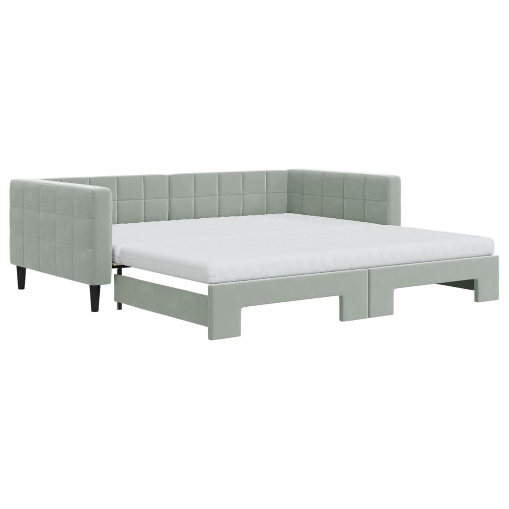 daybed med udtræk og madras 100x200 cm velour lysegrå