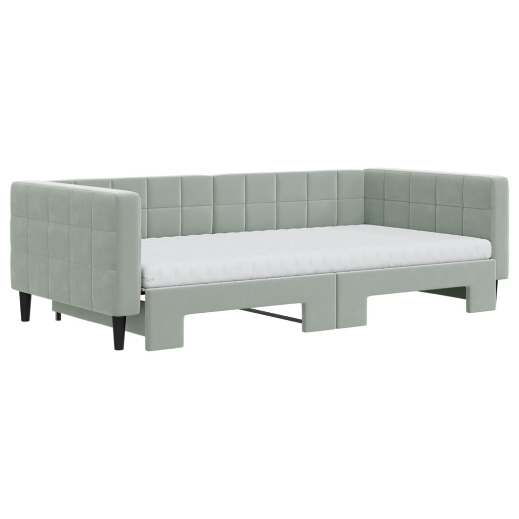 daybed med udtræk og madras 100x200 cm velour lysegrå