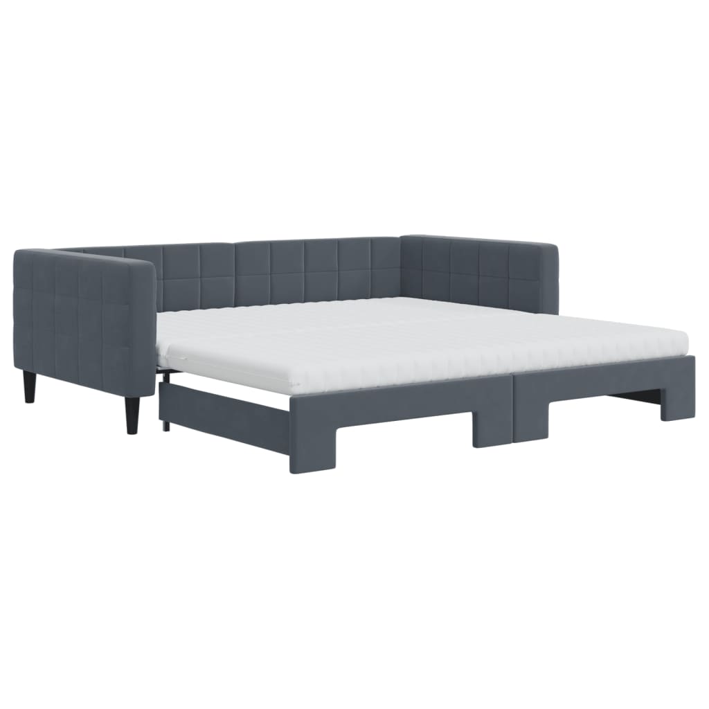 daybed med udtræk og madras 100x200 cm velour mørkegrå