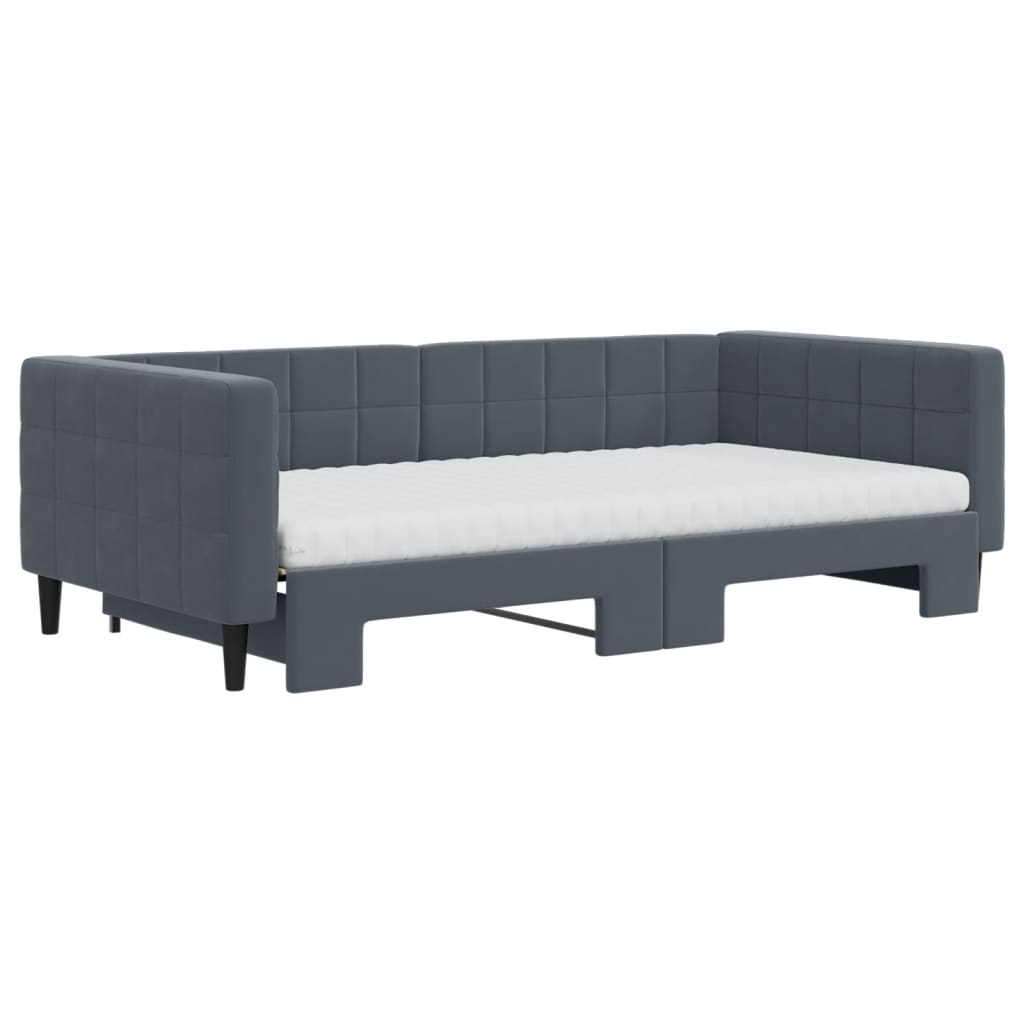 daybed med udtræk og madras 100x200 cm velour mørkegrå