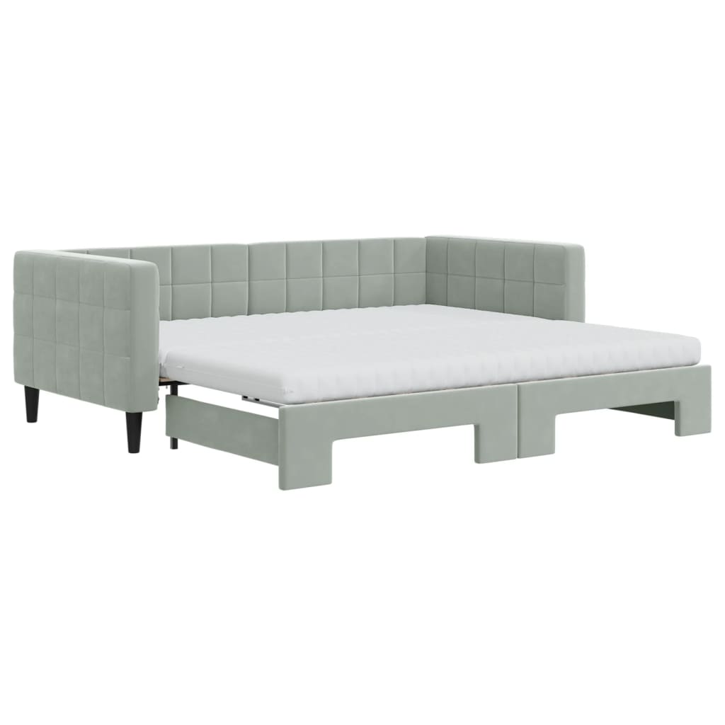 daybed med udtræk og madras 90x190 cm velour lysegrå
