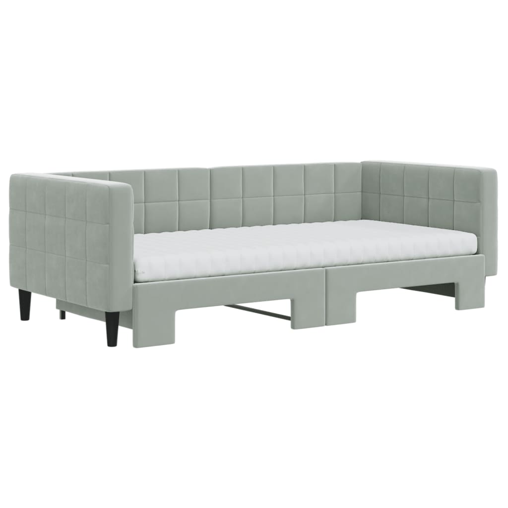 daybed med udtræk og madras 90x190 cm velour lysegrå