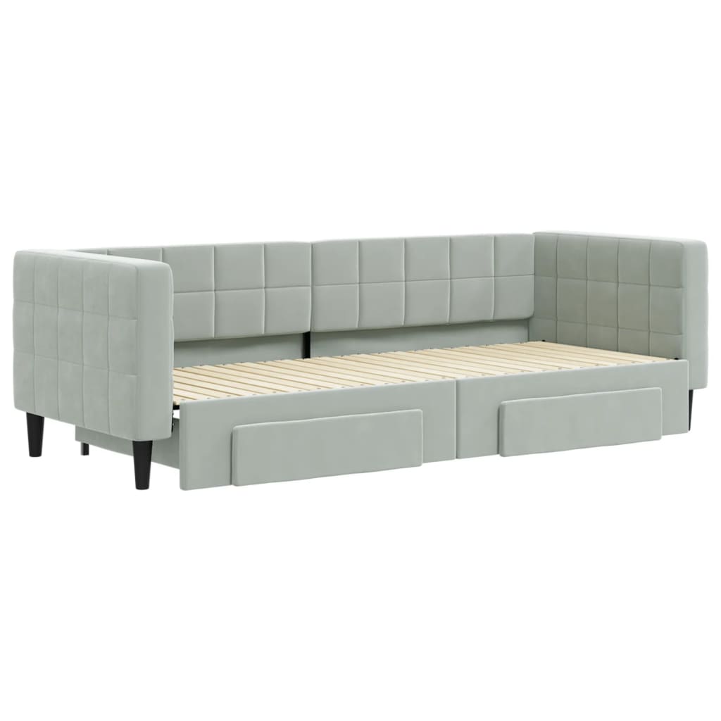 daybed med udtræk og skuffer 80x200 cm velour lysegrå