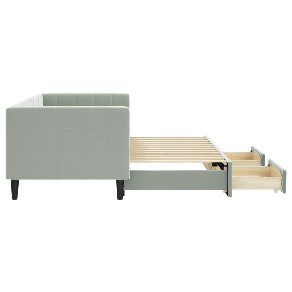 daybed med udtræk og skuffer 80x200 cm velour lysegrå