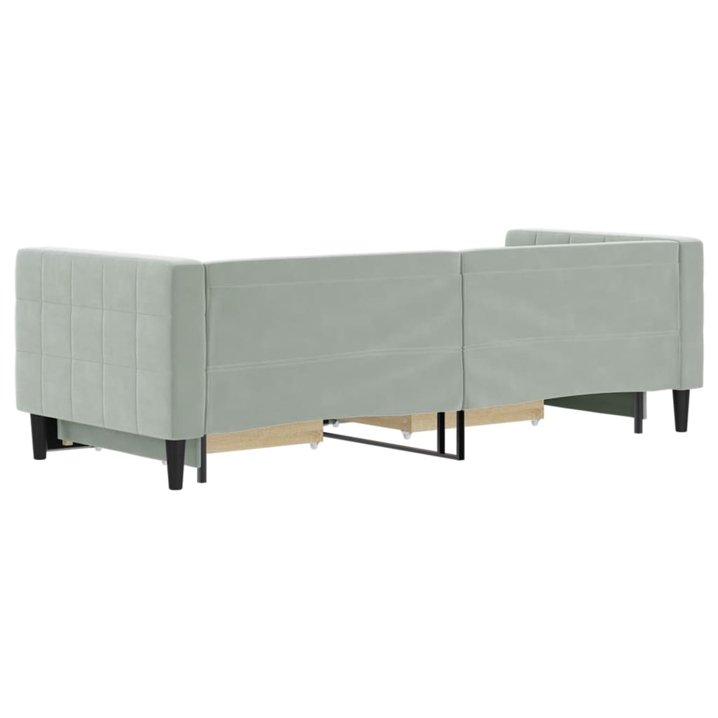 daybed med udtræk og skuffer 80x200 cm velour lysegrå