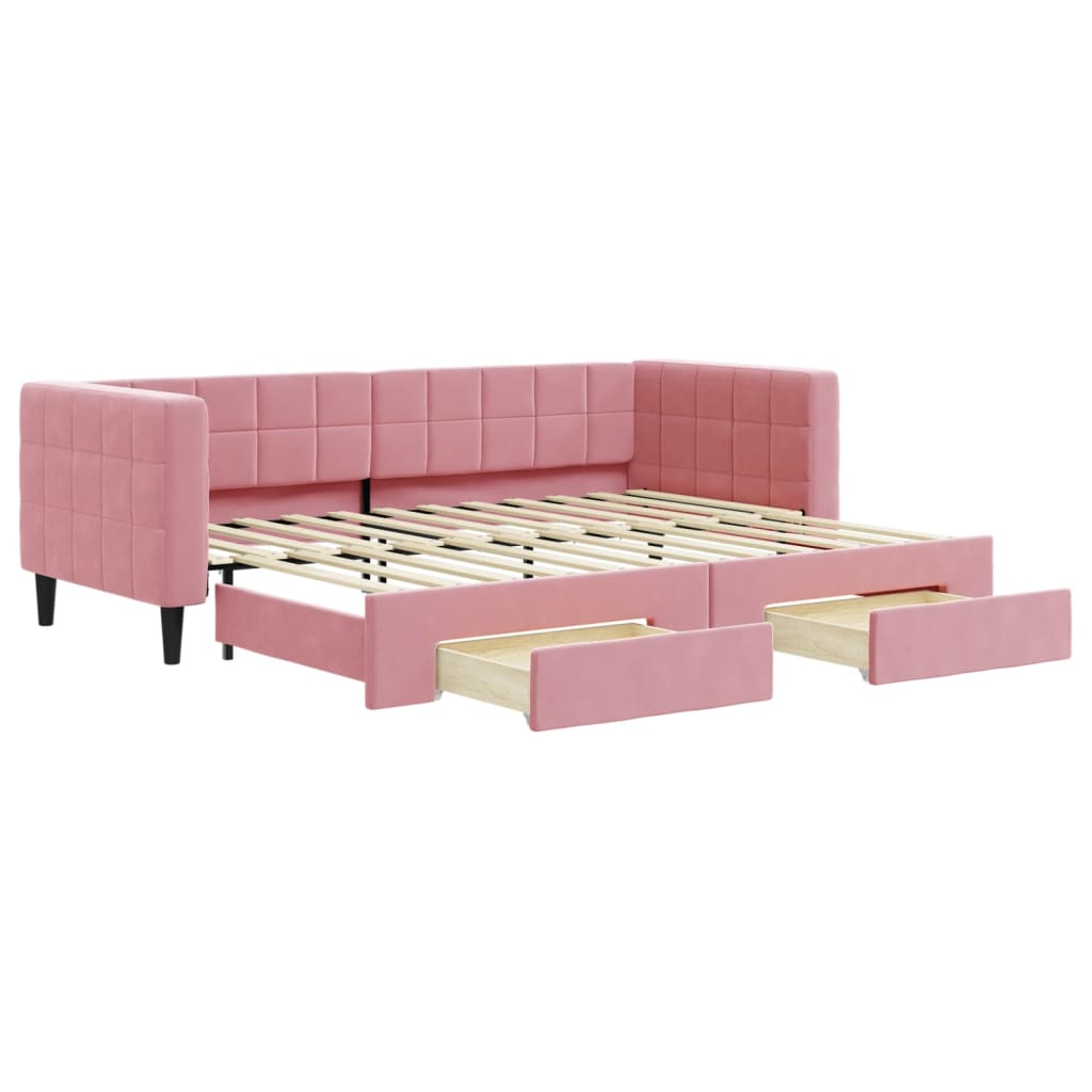 daybed med udtræk og skuffer 80x200 cm velour lyserød