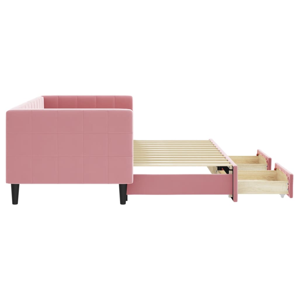 daybed med udtræk og skuffer 80x200 cm velour lyserød