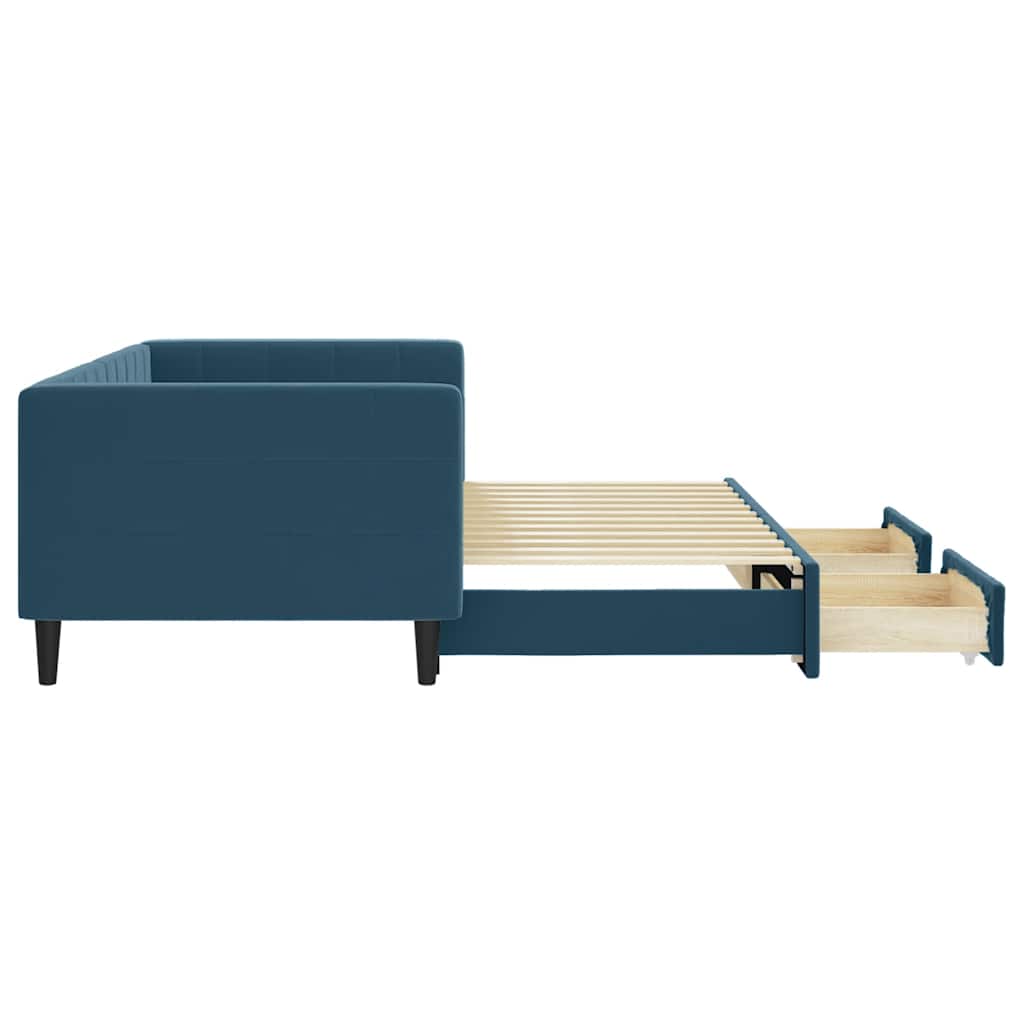 daybed med udtræk og skuffer 90x200 cm velour blå