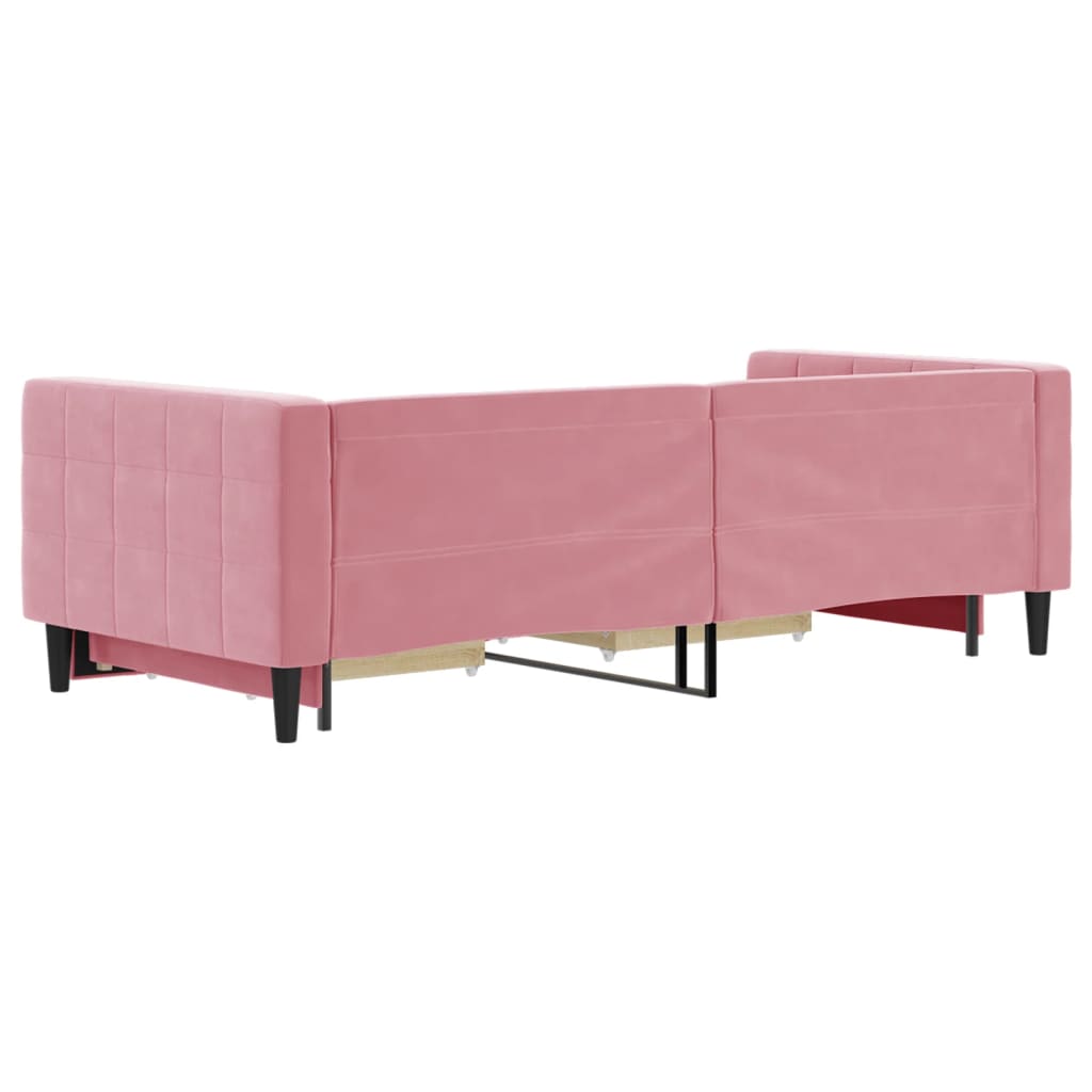 daybed med udtræk og skuffer 90x200 cm velour lyserød