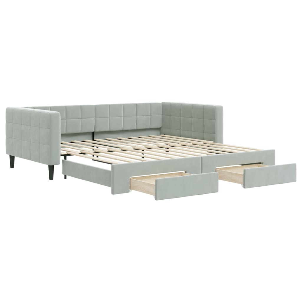 daybed med udtræk og skuffer 100x200 cm velour lysegrå