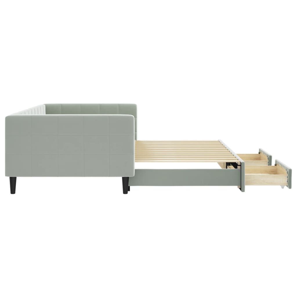 daybed med udtræk og skuffer 100x200 cm velour lysegrå