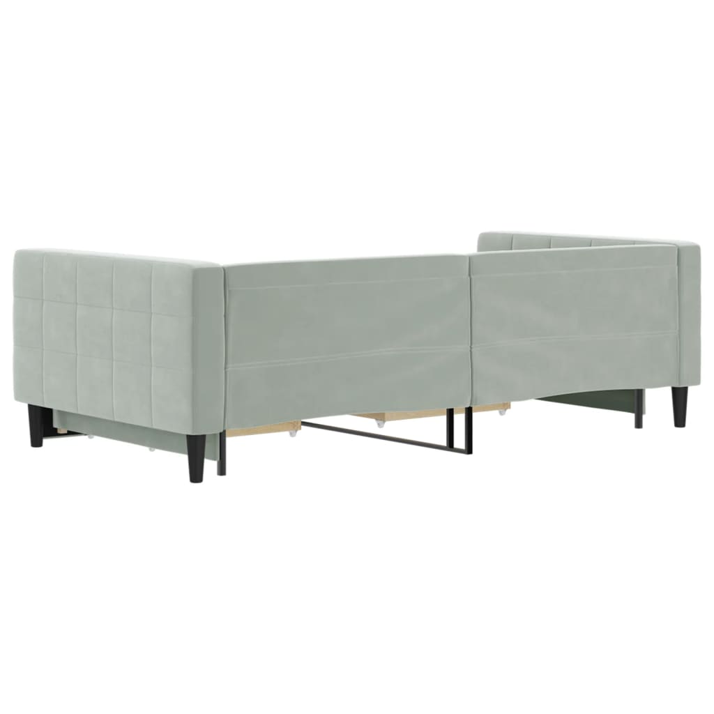 daybed med udtræk og skuffer 100x200 cm velour lysegrå