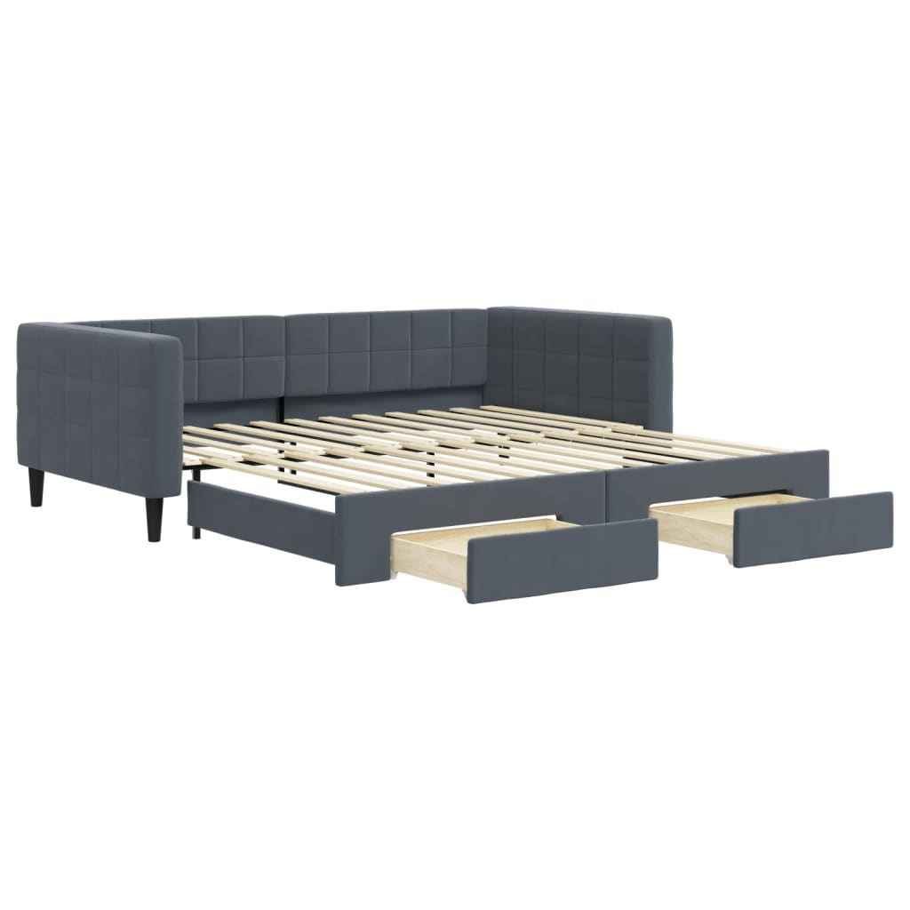 daybed med udtræk og skuffer 100x200 cm velour mørkegrå