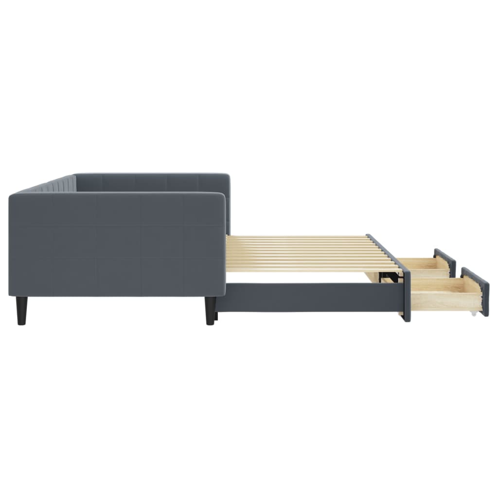 daybed med udtræk og skuffer 100x200 cm velour mørkegrå