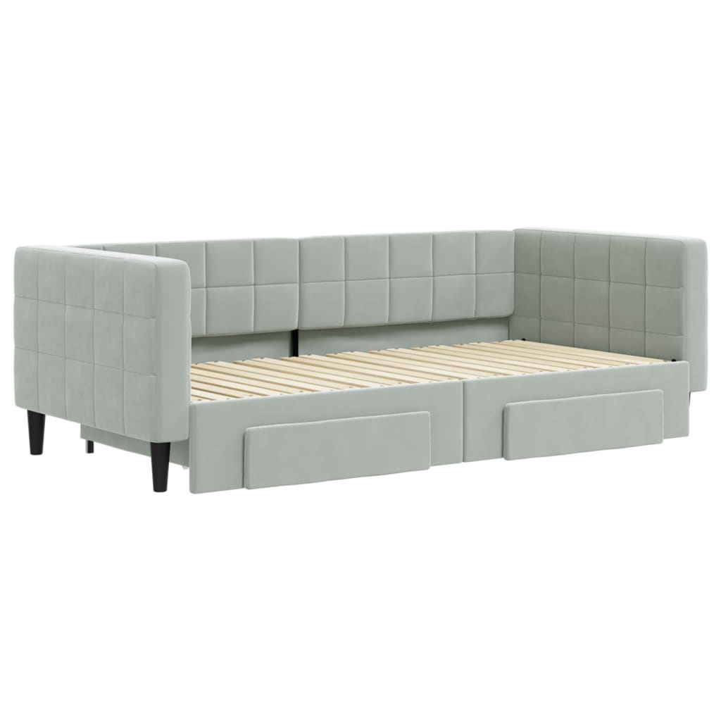 daybed med udtræk og skuffer 90x190 cm velour lysegrå