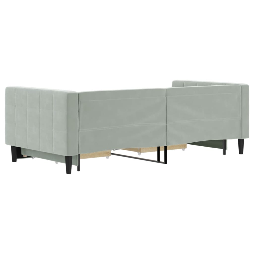 daybed med udtræk og skuffer 90x190 cm velour lysegrå