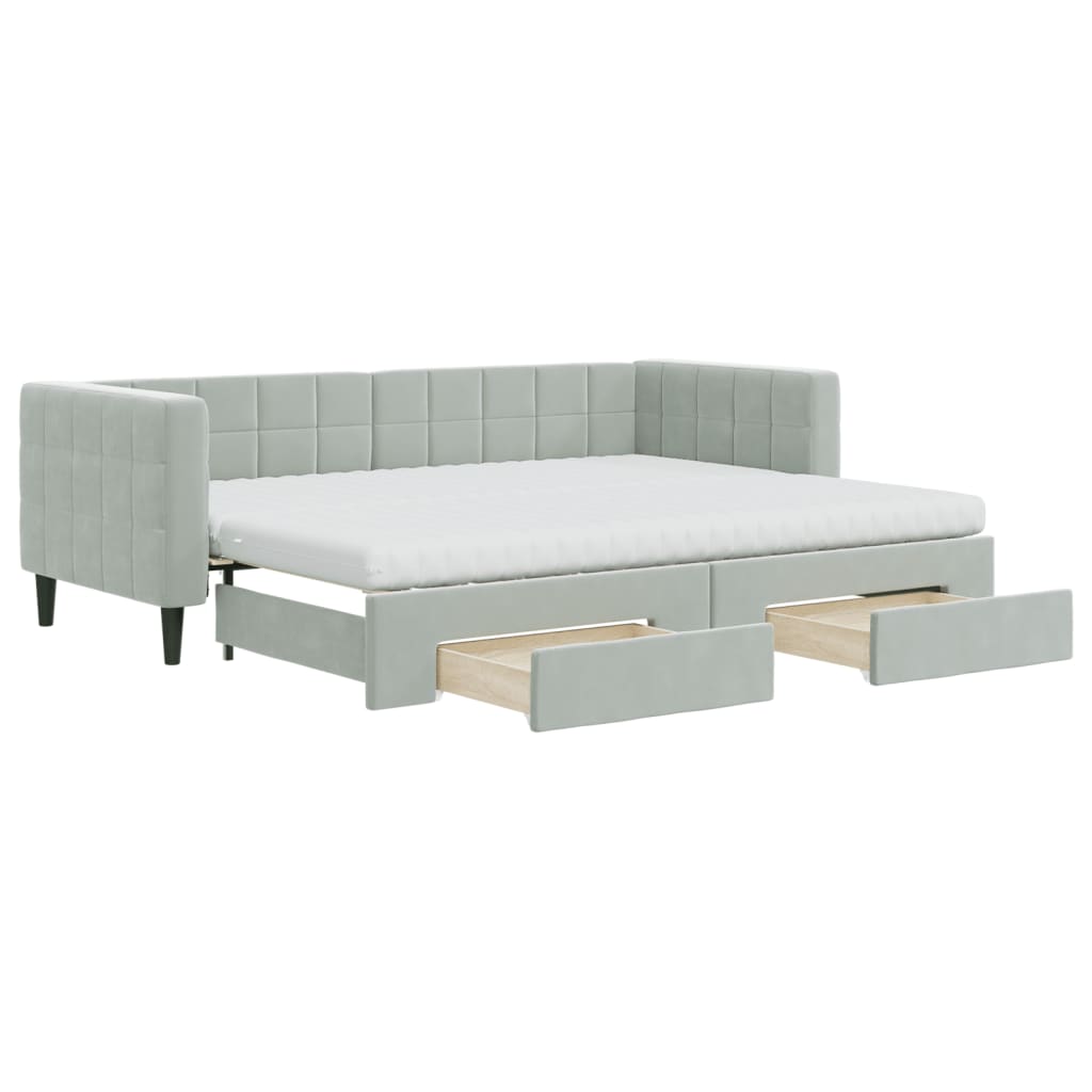 daybed med udtræk og skuffer 80x200 cm velour lysegrå