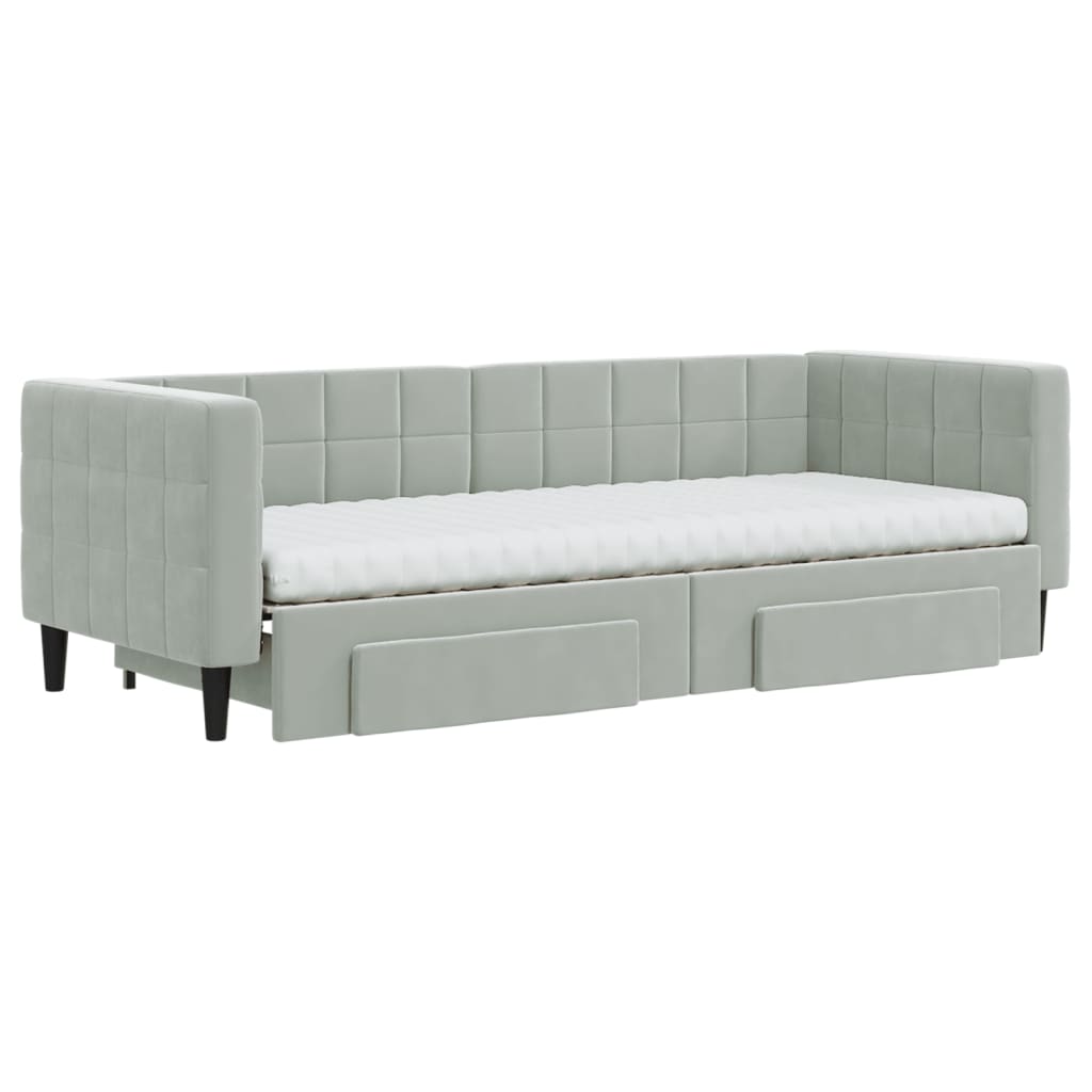 daybed med udtræk og skuffer 80x200 cm velour lysegrå