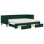 daybed med udtræk og skuffer 80x200 cm velour mørkegrøn