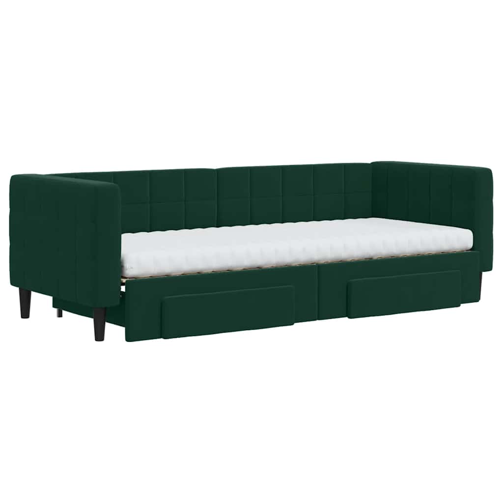 daybed med udtræk og skuffer 80x200 cm velour mørkegrøn