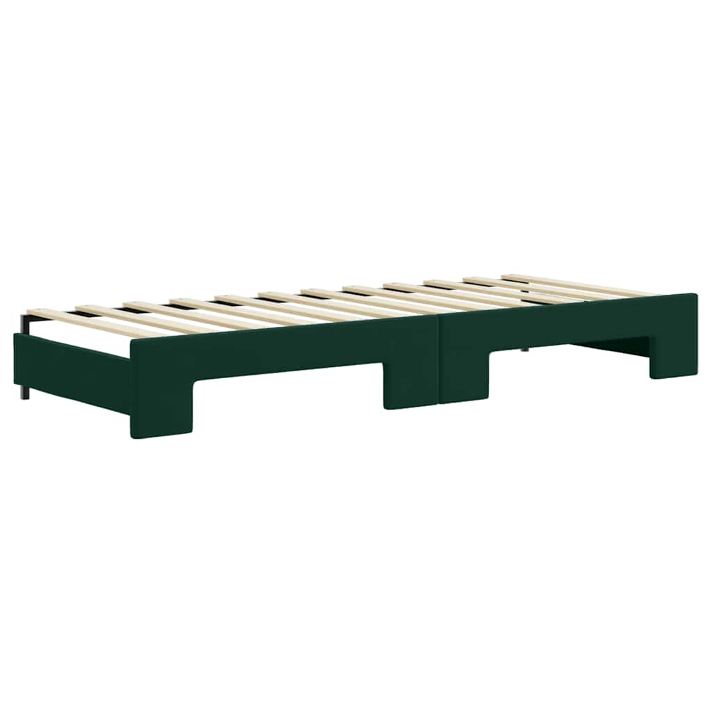 daybed med udtræk og skuffer 80x200 cm velour mørkegrøn