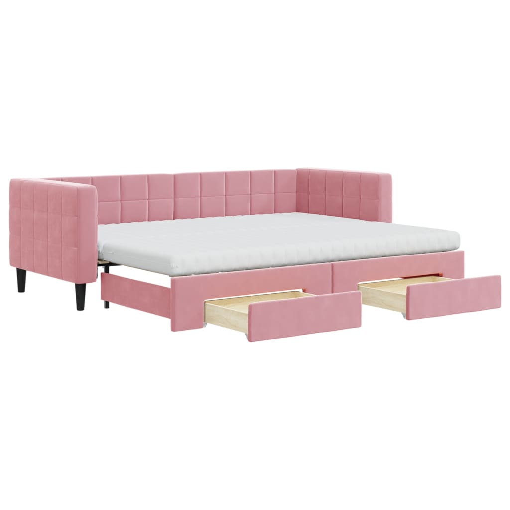daybed med udtræk og skuffer 80x200 cm velour lyserød
