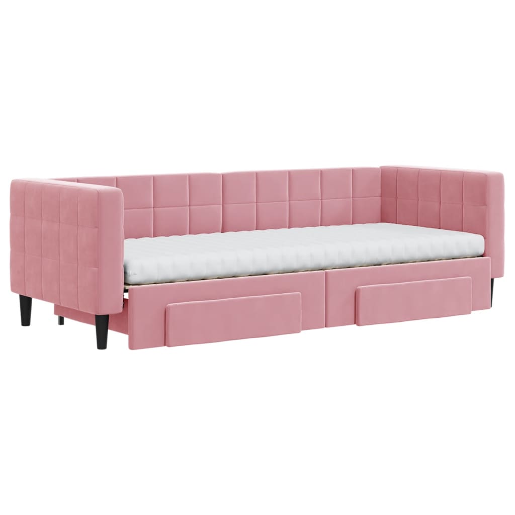 daybed med udtræk og skuffer 80x200 cm velour lyserød