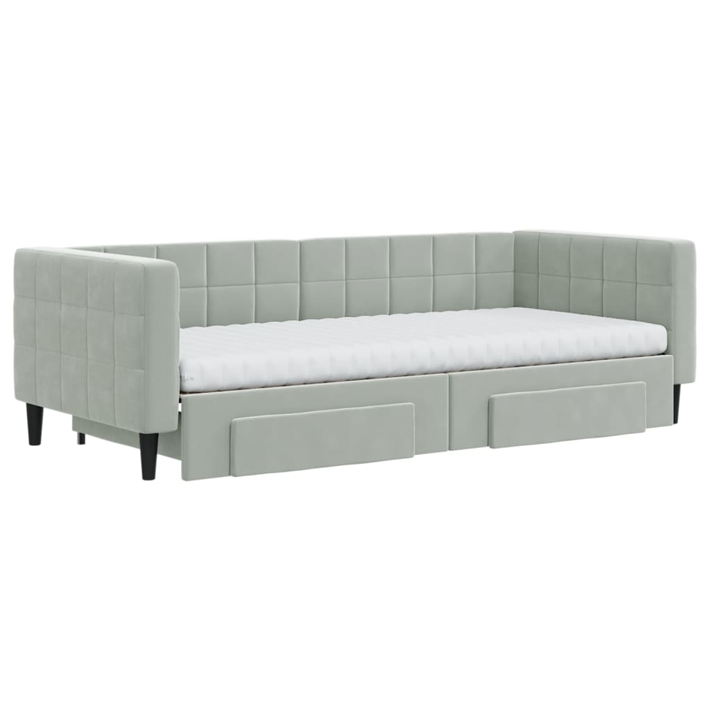 daybed med udtræk og skuffer 90x200 cm velour lysegrå