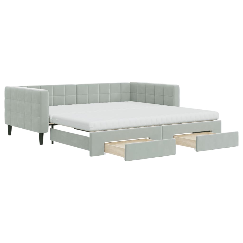 daybed med udtræk og skuffer 100x200 cm velour lysegrå