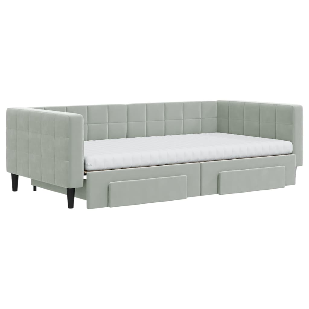 daybed med udtræk og skuffer 100x200 cm velour lysegrå