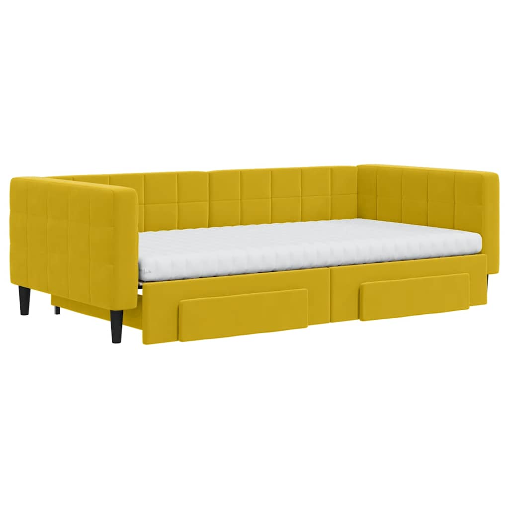 daybed med udtræk og skuffer 100x200 cm velour gul