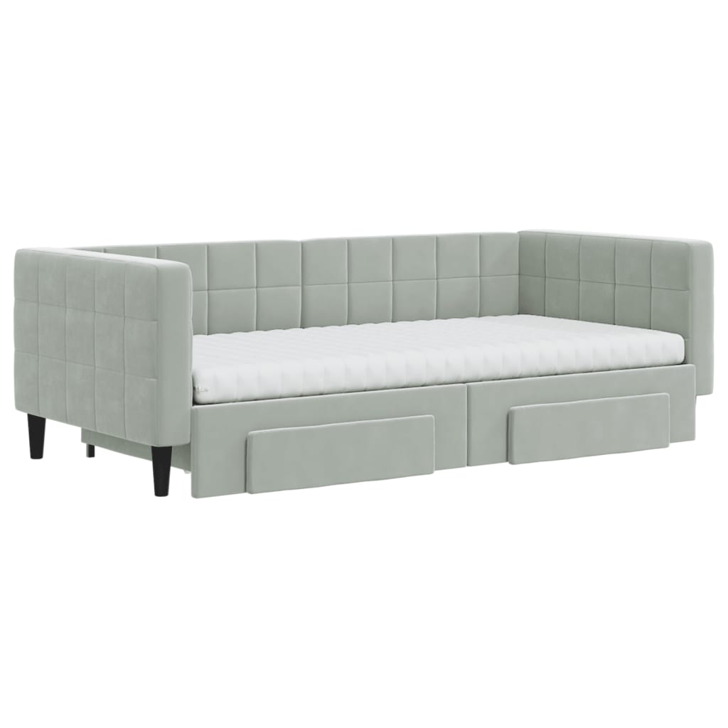 daybed med udtræk og skuffer 90x190 cm velour lysegrå