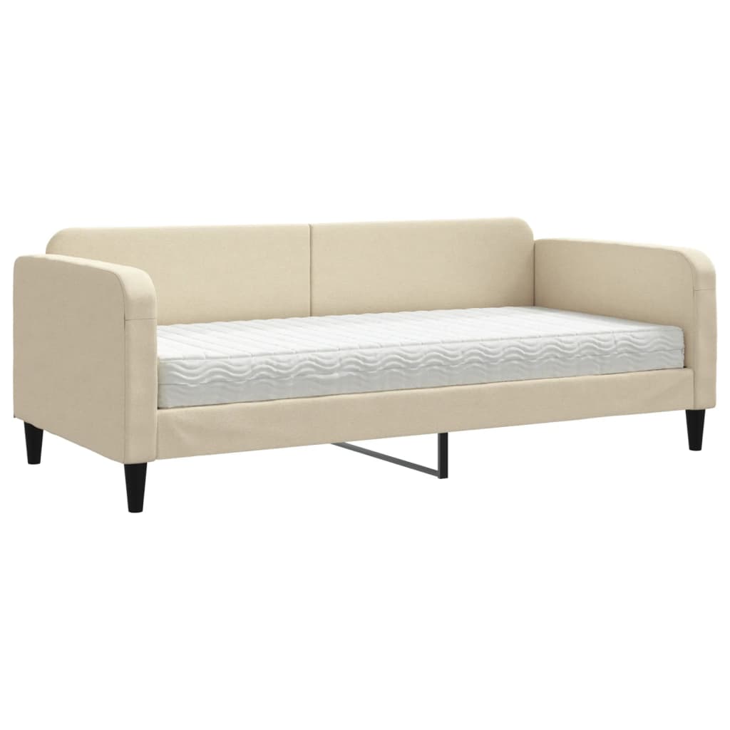 daybed med madras 90x200 cm stof cremefarvet