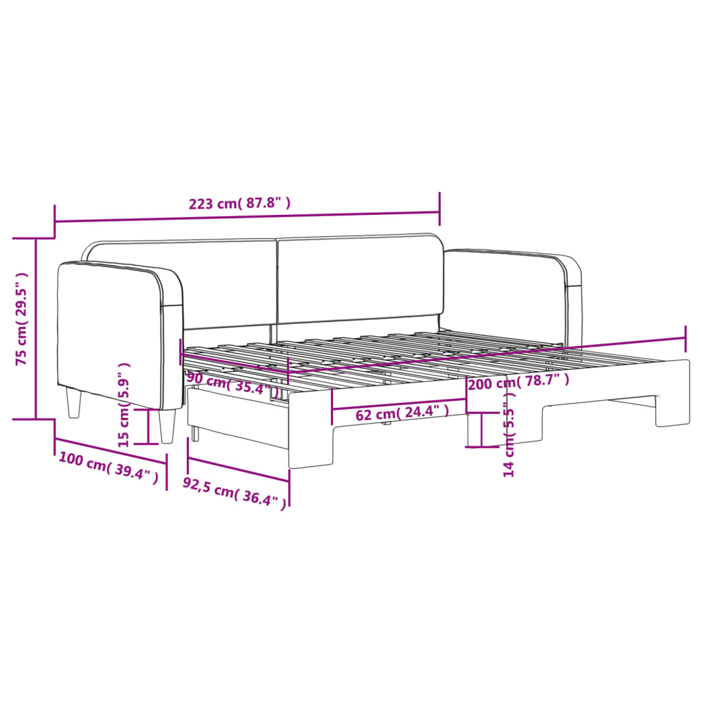 daybed med udtræk 90x200 cm stof cremefarvet