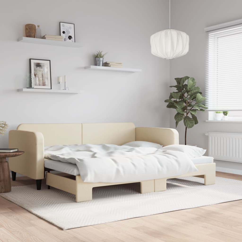 daybed med udtræk 90x200 cm stof cremefarvet