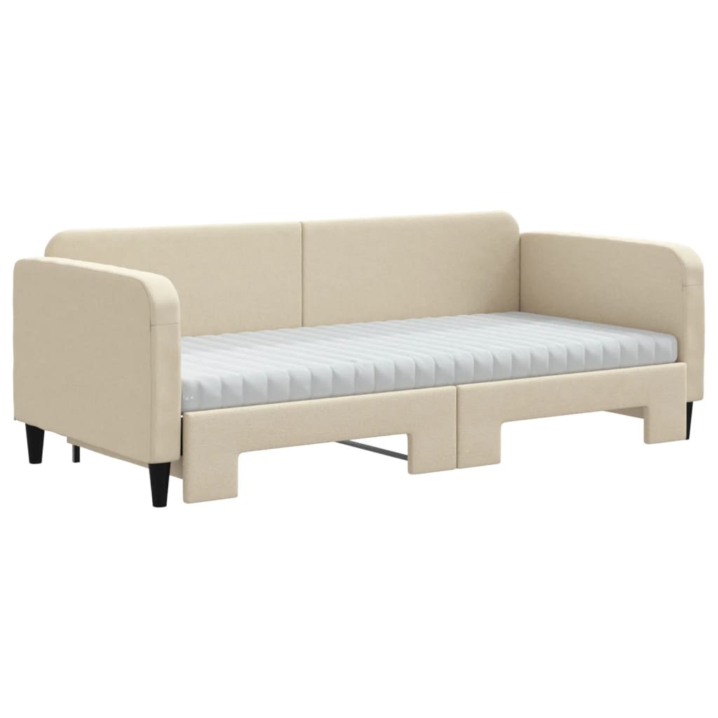 daybed med udtræk og madras 90x200 cm stof cremefarvet