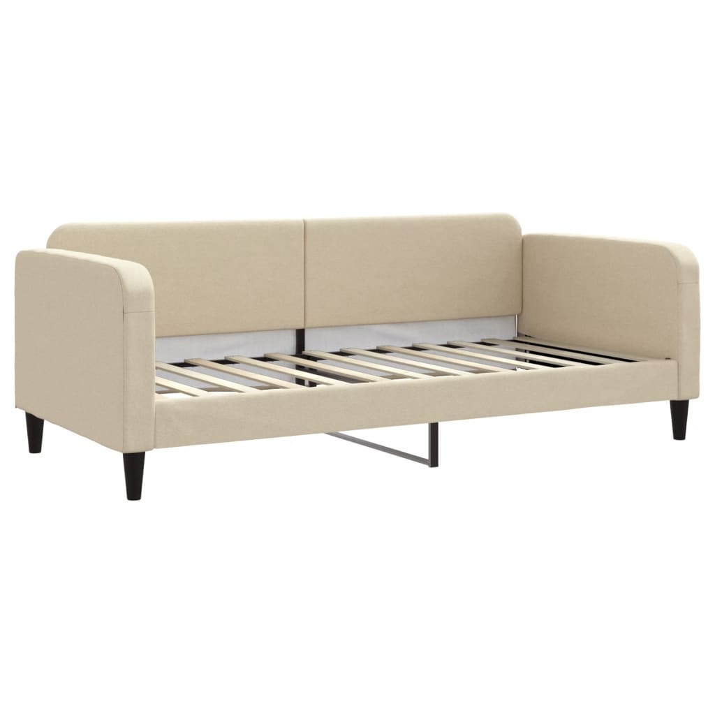 daybed med udtræk og madras 90x200 cm stof cremefarvet