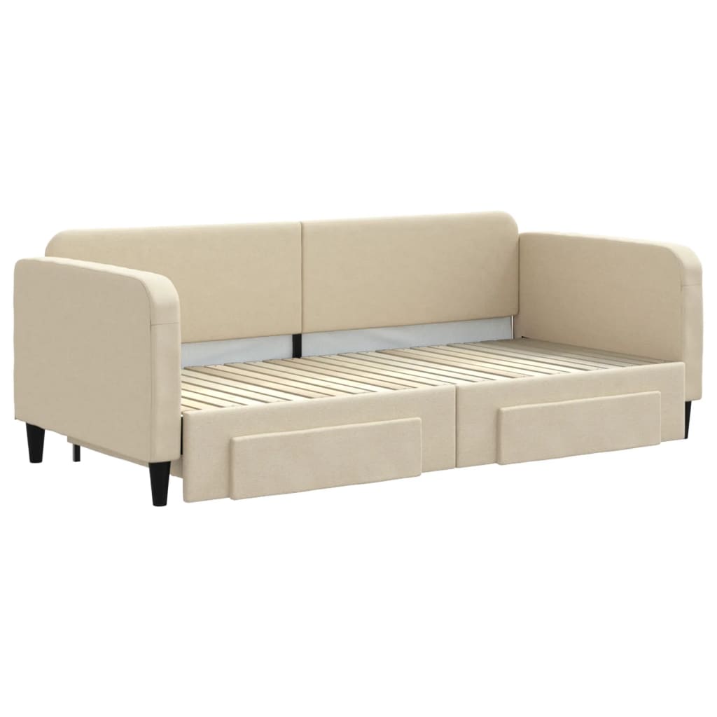 daybed med udtræk og skuffer 90x200 cm stof cremefarvet