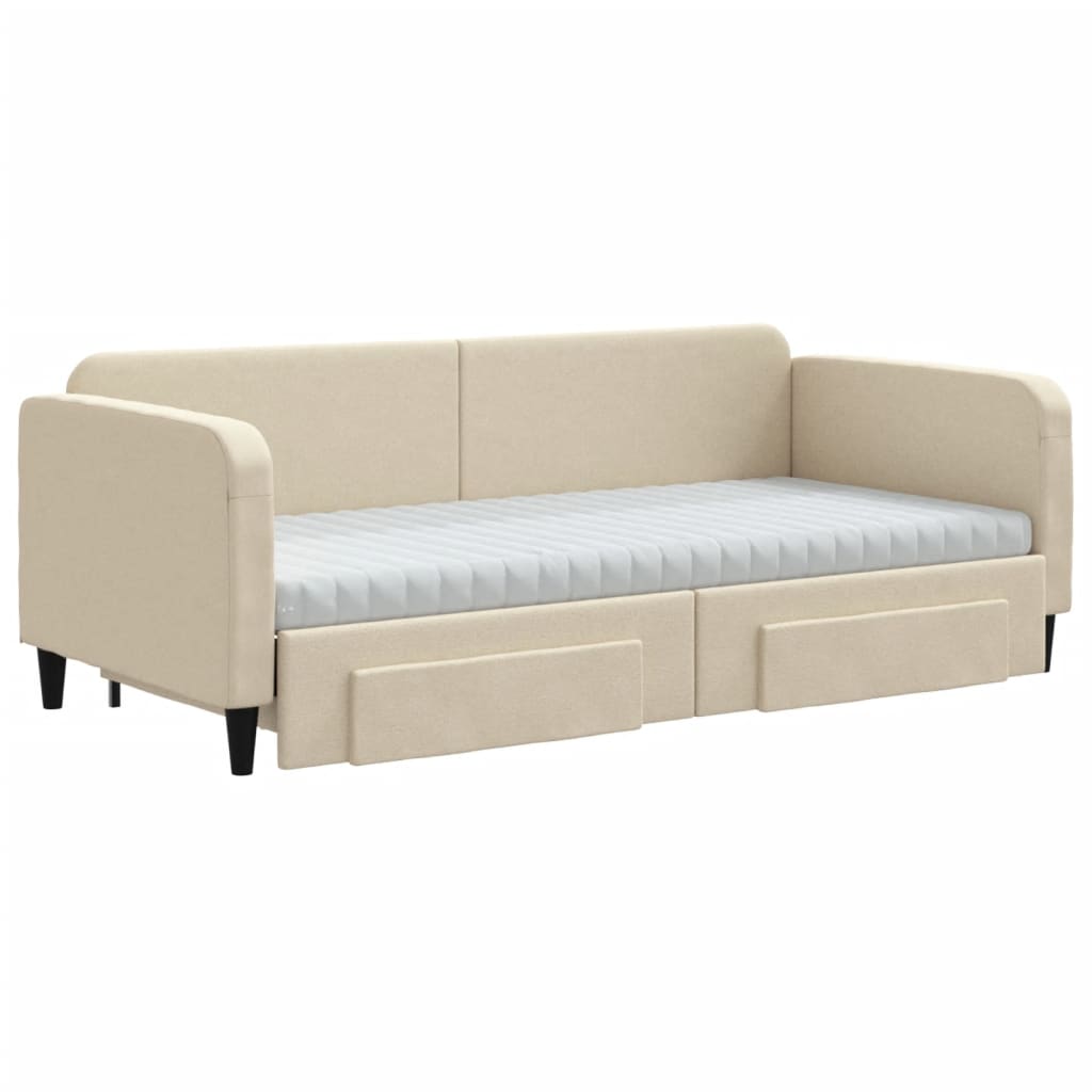 daybed med udtræk og skuffer 90x200 cm stof cremefarvet