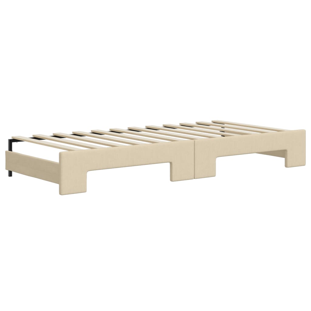 daybed med udtræk og skuffer 90x200 cm stof cremefarvet
