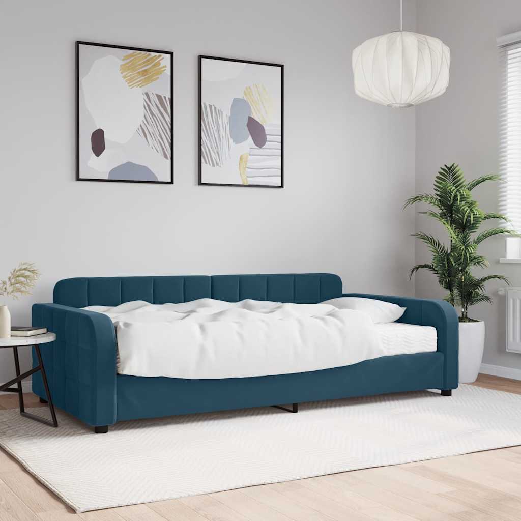 daybed med madras 100x200 cm velour blå