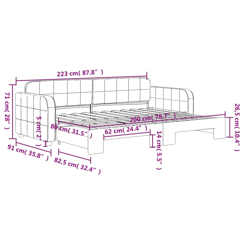 daybed med udtræk 80x200 cm velour lysegrå