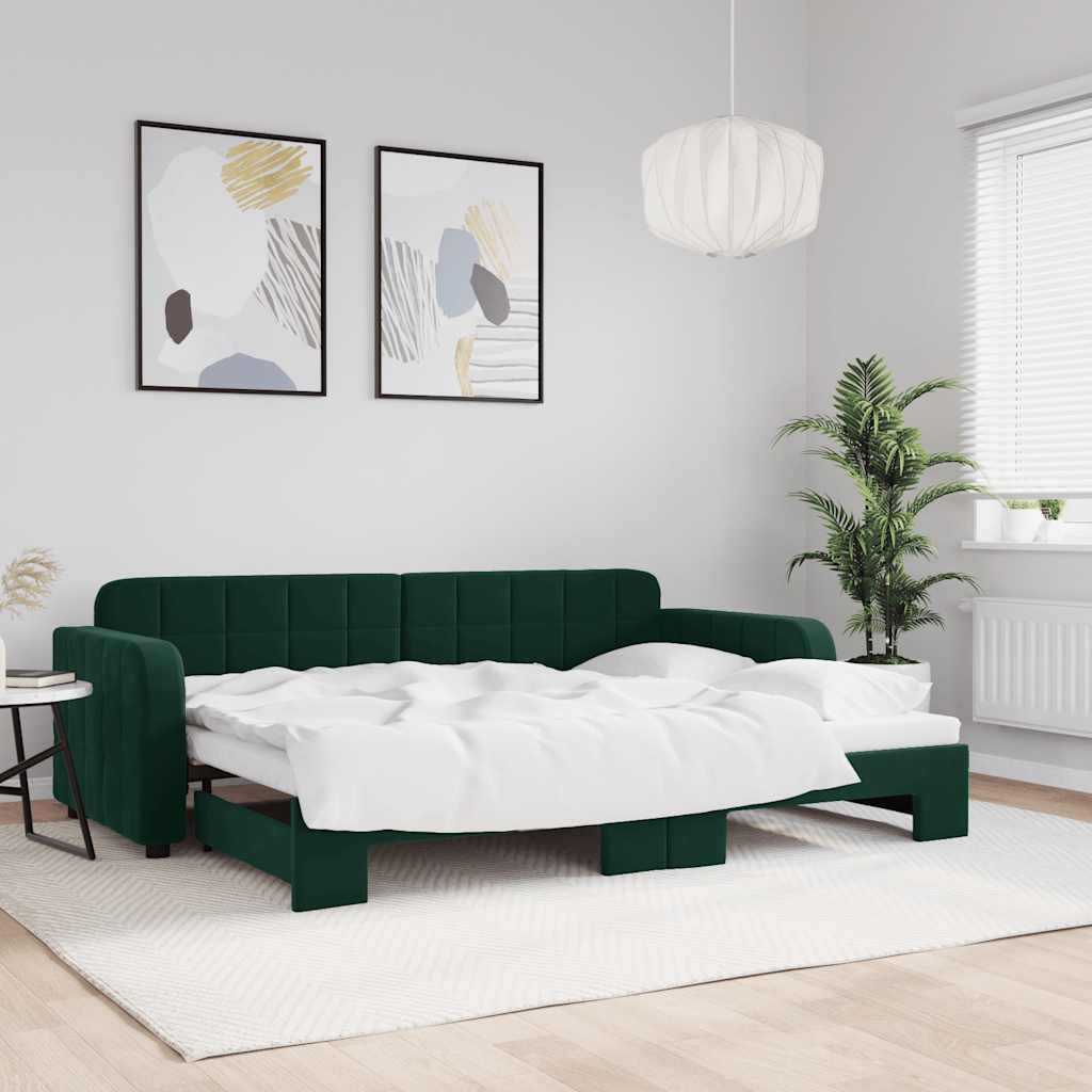 daybed med udtræk 80x200 cm velour mørkegrøn