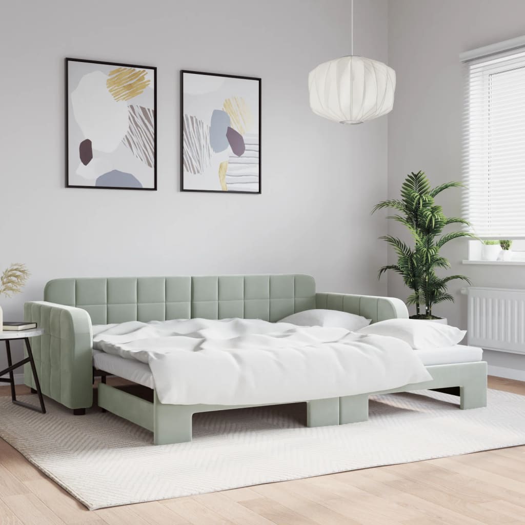 daybed med udtræk 90x200 cm velour lysegrå