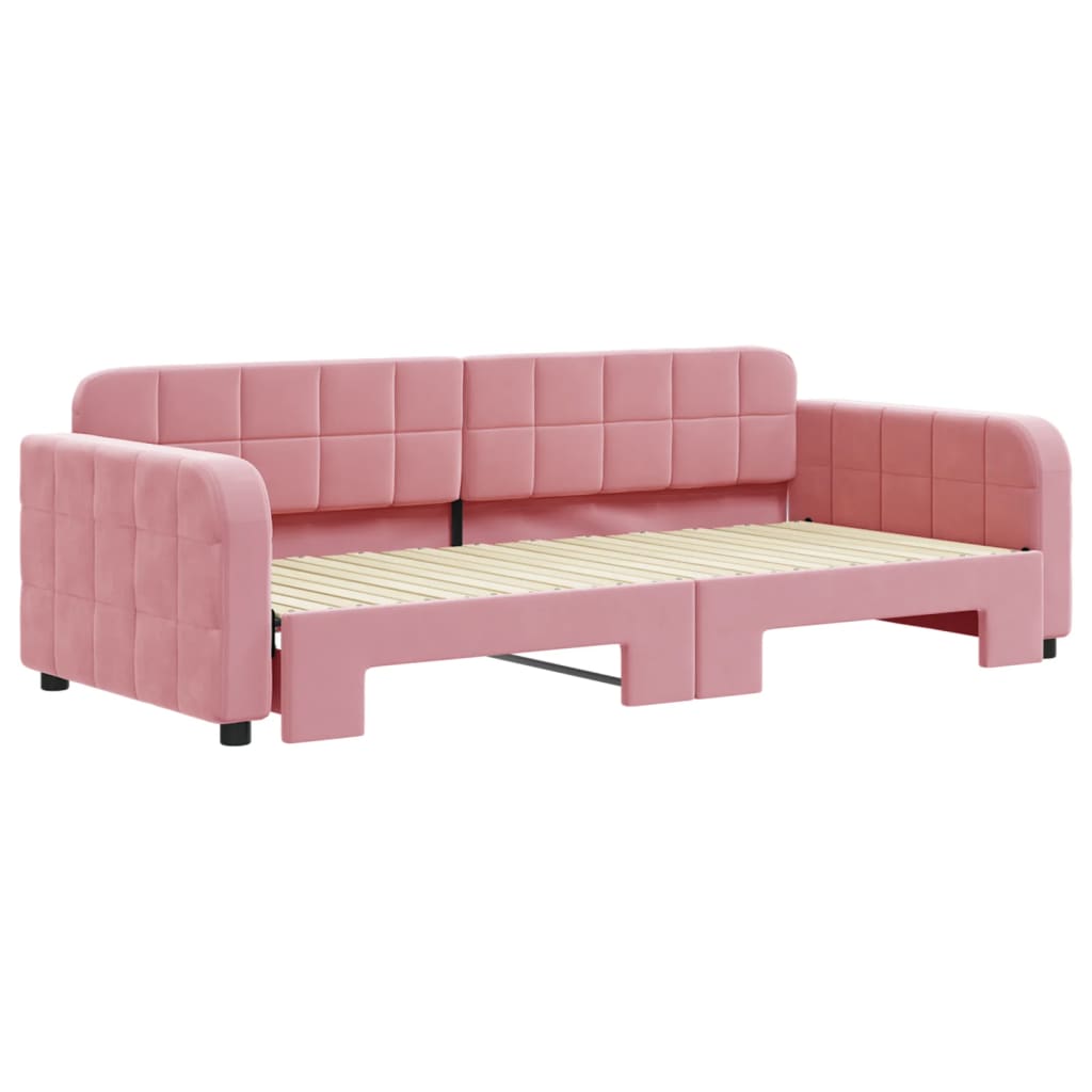 daybed med udtræk 90x200 cm velour lyserød